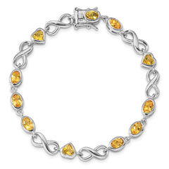 Sterling Silver Rhodium-plated Oval Heart Citrine Bracelet