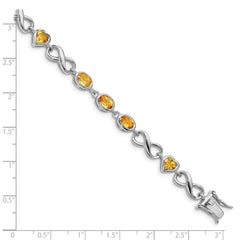 Sterling Silver Rhodium-plated Oval Heart Citrine Bracelet