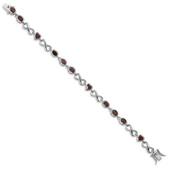 Sterling Silver Rhodium-plated Oval Heart Garnet Bracelet