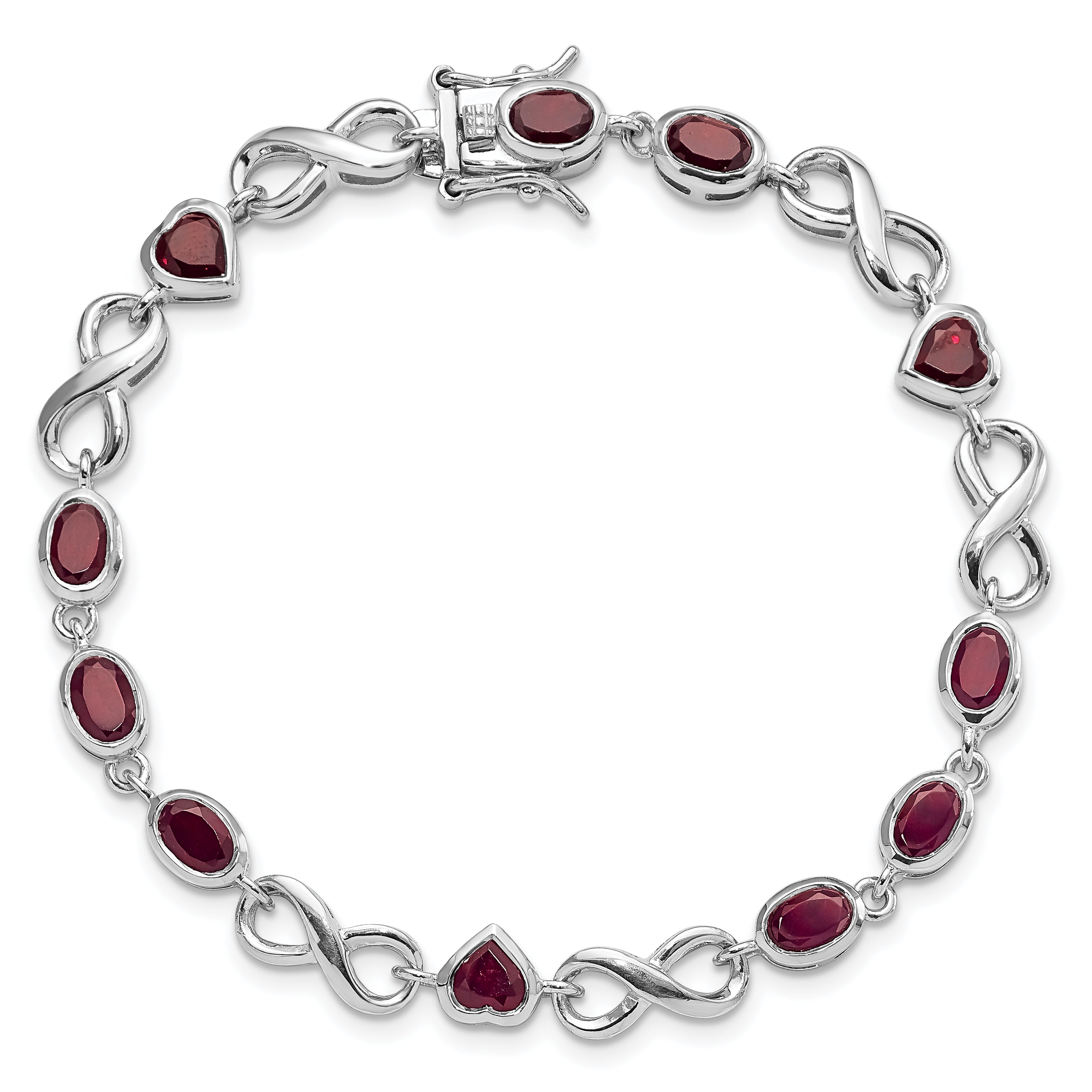 Sterling Silver Rhodium-plated Oval Heart Garnet Bracelet