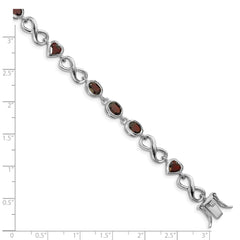 Sterling Silver Rhodium-plated Oval Heart Garnet Bracelet