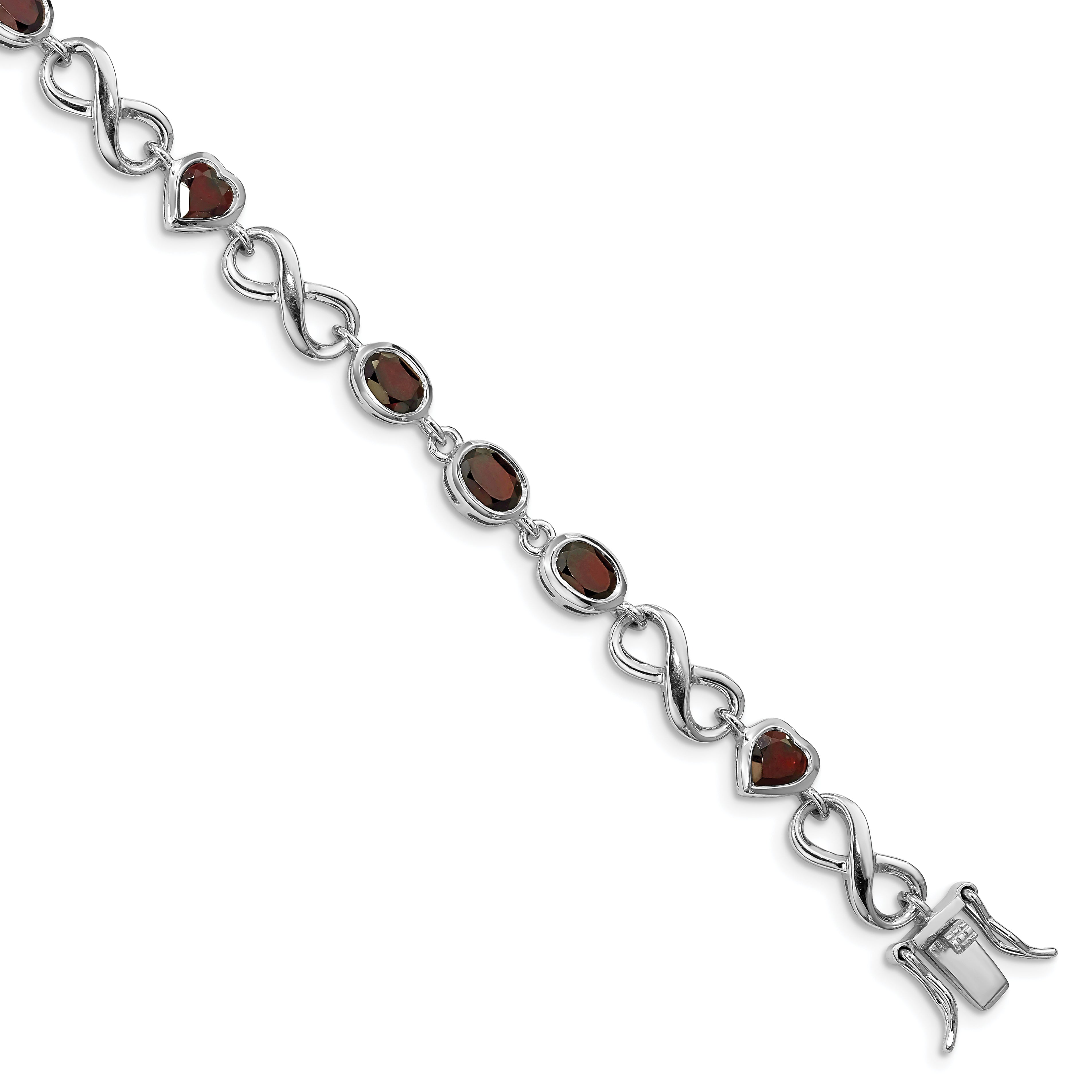 Sterling Silver Rhodium-plated Oval Heart Garnet Bracelet