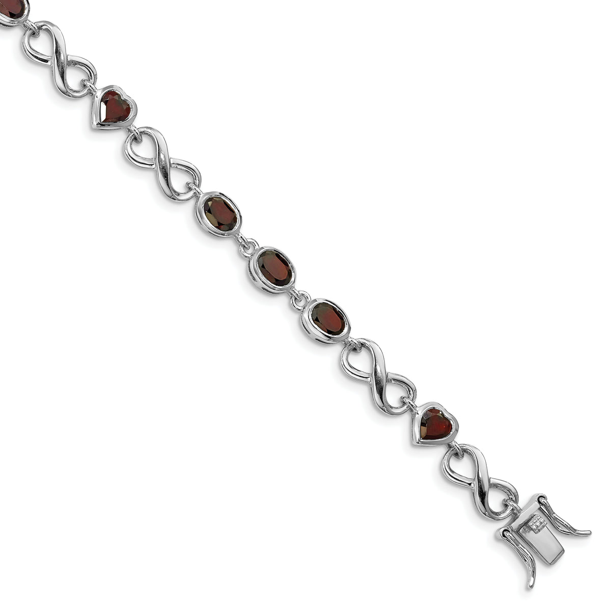 Sterling Silver Rhodium-plated Oval Heart Garnet Bracelet