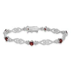 Sterling Silver Rhodium-plated Diamond Garnet Bracelet