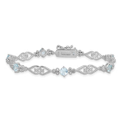 Sterling Silver Rhodium-plated Diamond Aquamarine Bracelet