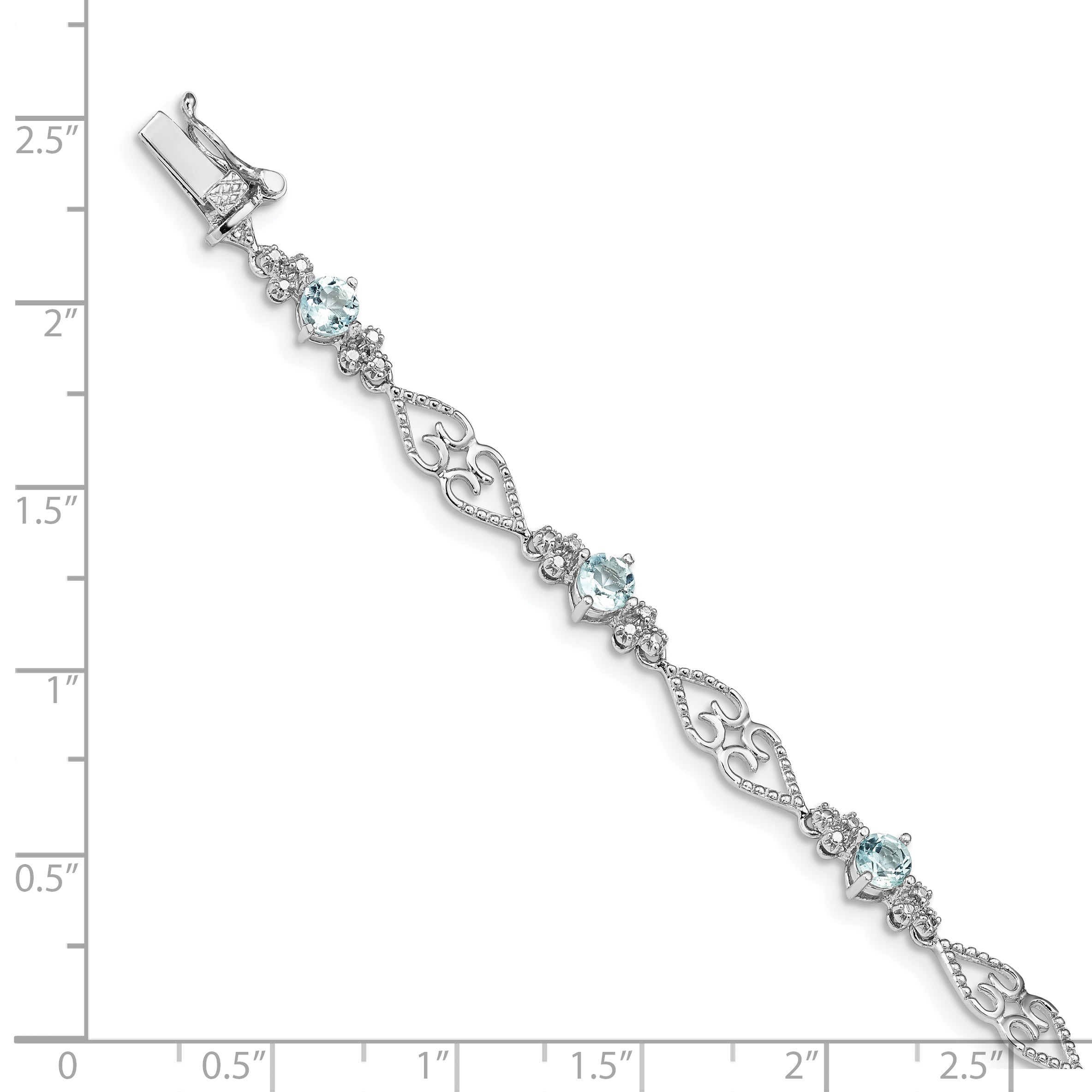 Sterling Silver Rhodium-plated Diamond Aquamarine Bracelet