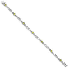 Sterling Silver Rhodium-plated Diamond Peridot Bracelet