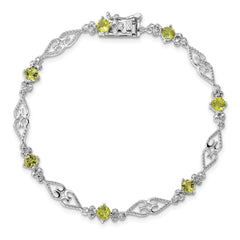 Sterling Silver Rhodium-plated Diamond Peridot Bracelet