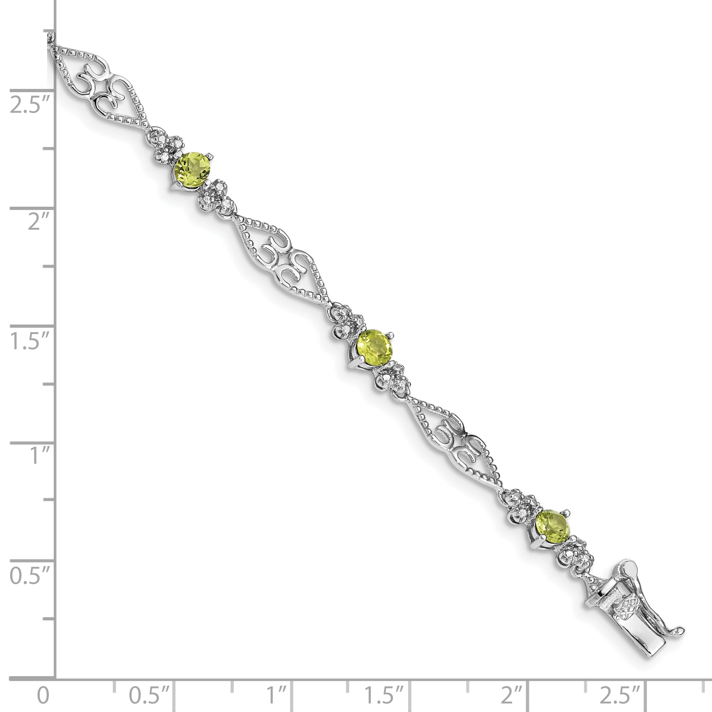 Sterling Silver Rhodium-plated Diamond Peridot Bracelet