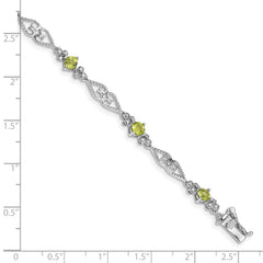 Sterling Silver Rhodium-plated Diamond Peridot Bracelet