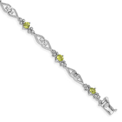 Sterling Silver Rhodium-plated Diamond Peridot Bracelet