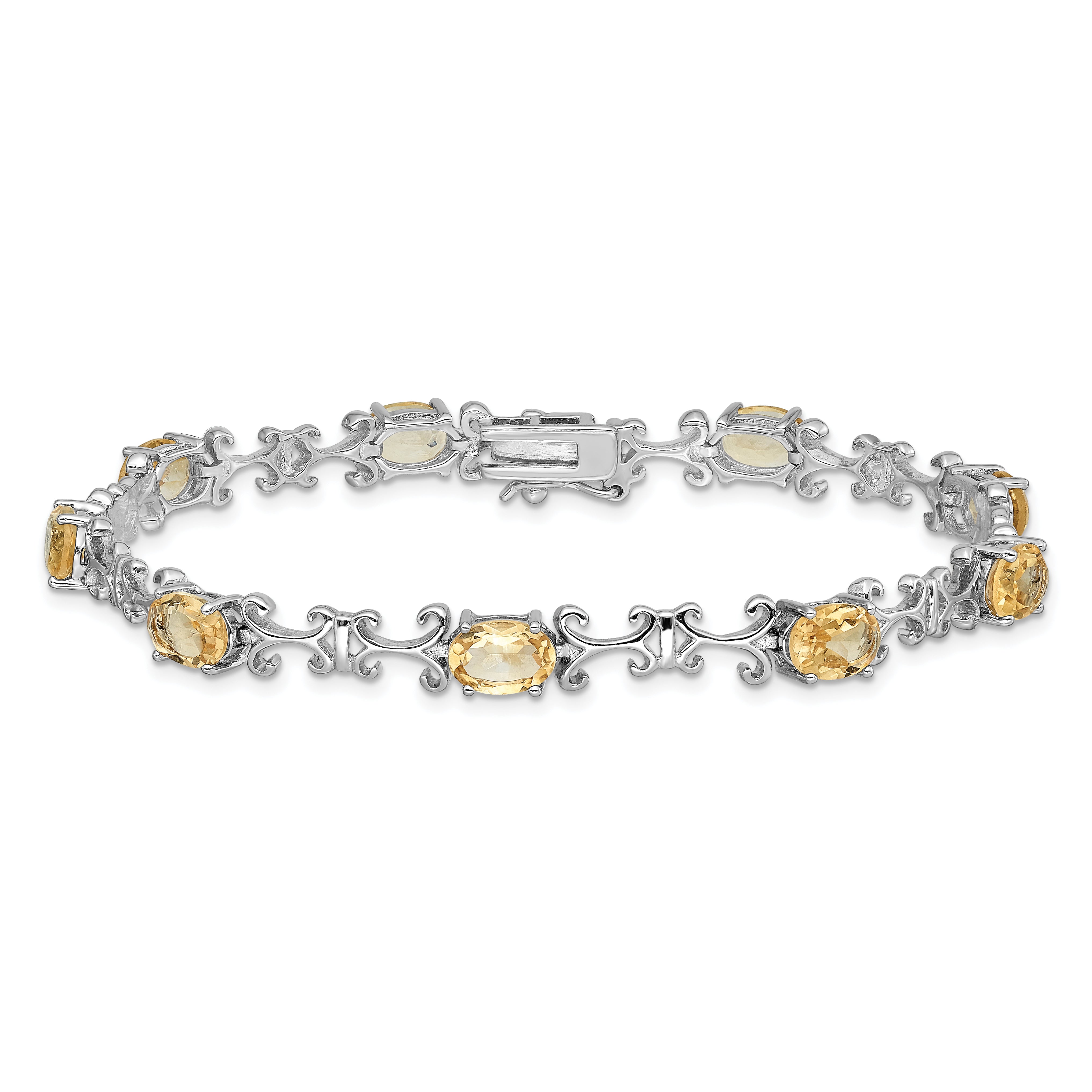 Sterling Silver Rhodium-plated Citrine Oval Bracelet