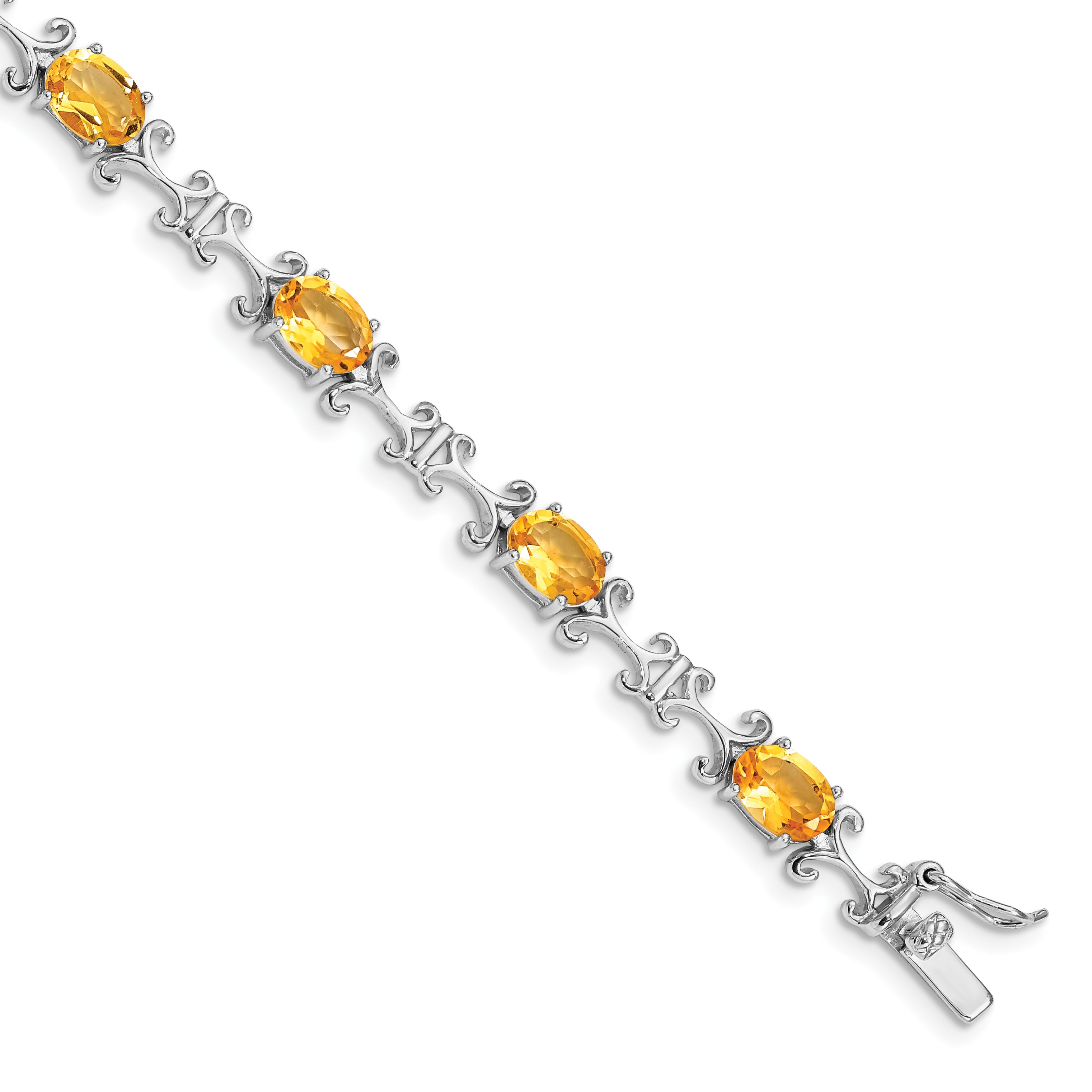 Sterling Silver Rhodium-plated Citrine Oval Bracelet