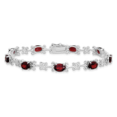 Sterling Silver Rhodium-plated Garnet Oval Bracelet