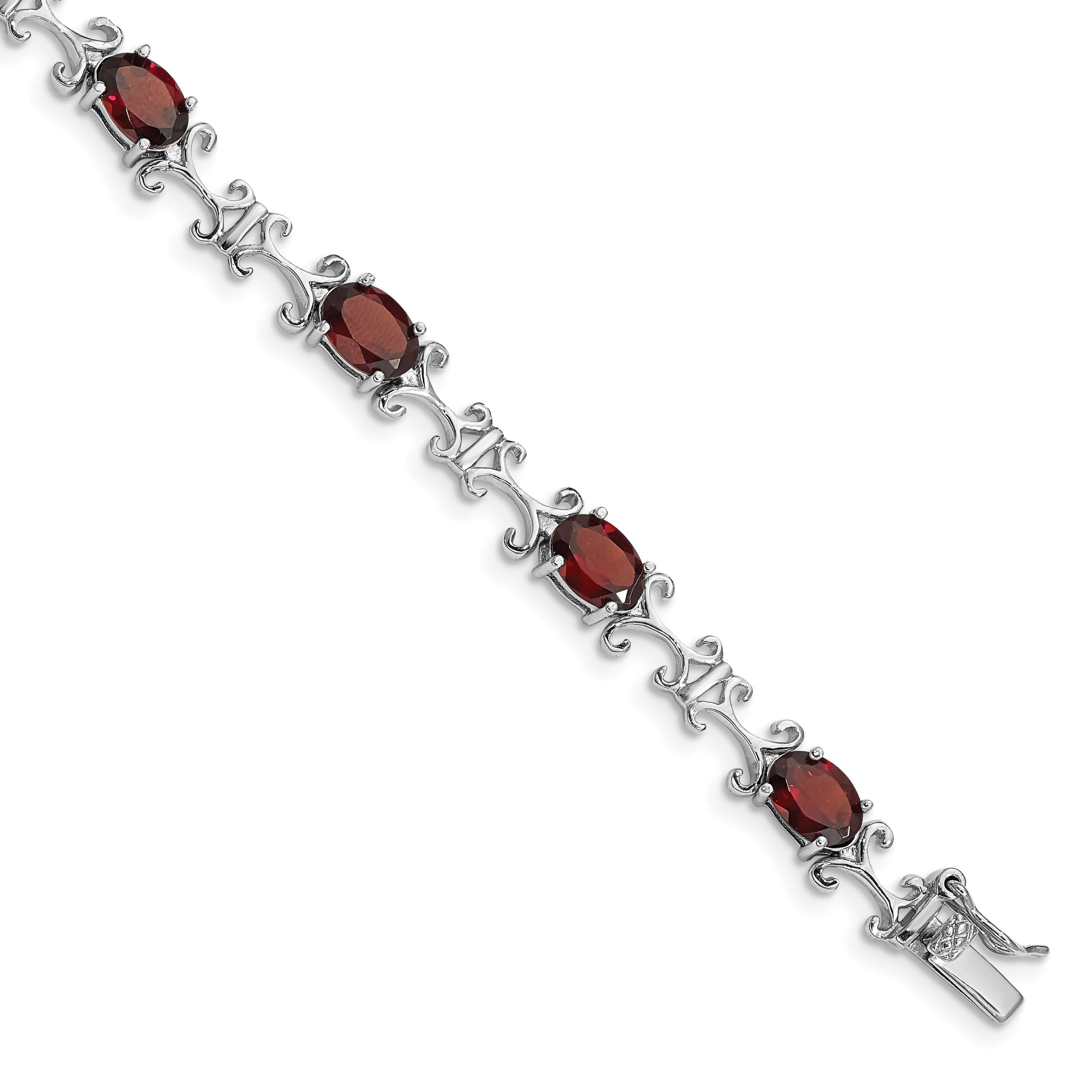 Sterling Silver Rhodium-plated Garnet Oval Bracelet