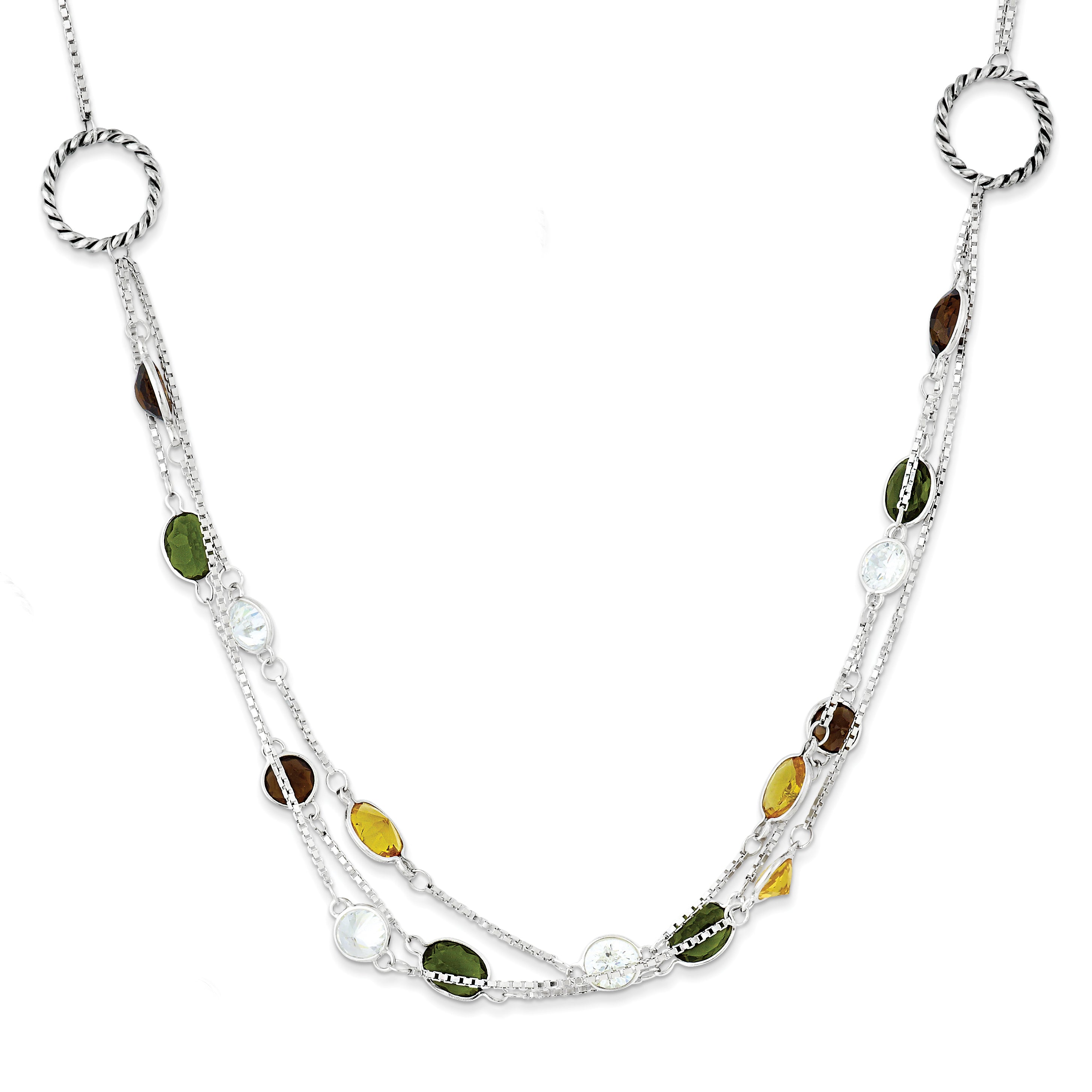 Sterling Silver Antiqued Brown/Green/Yellow CZ 18In. Necklace