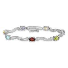 Sterling Silver Rhodium-plated Diamond Multi-Colored Gemstone Bracelet