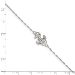 Sterling Silver 7 inch Rhodium-plated Polished CZ Anchor Bracelet