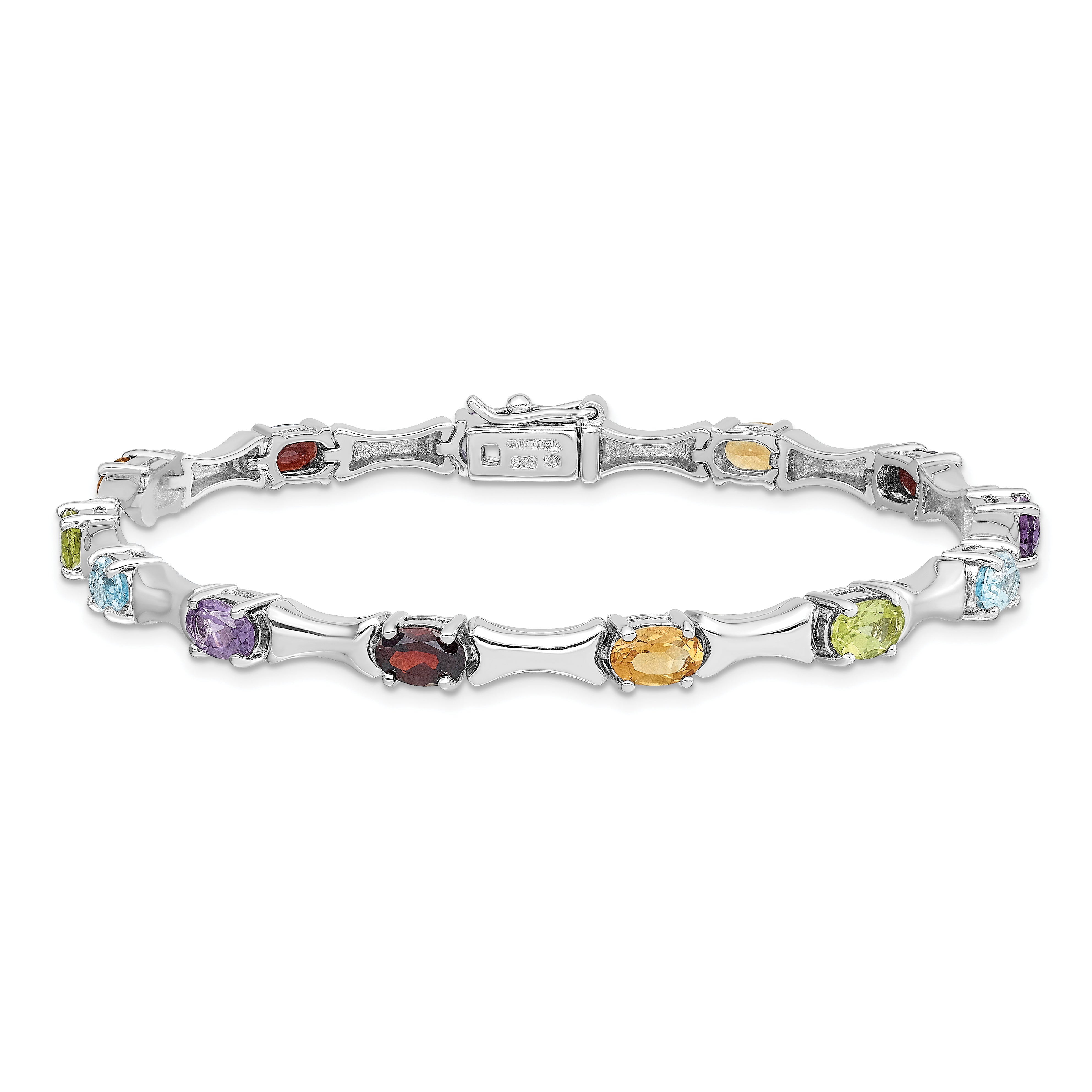 Sterling Silver Rhodium-plated & Multi Gemstone Bracelet