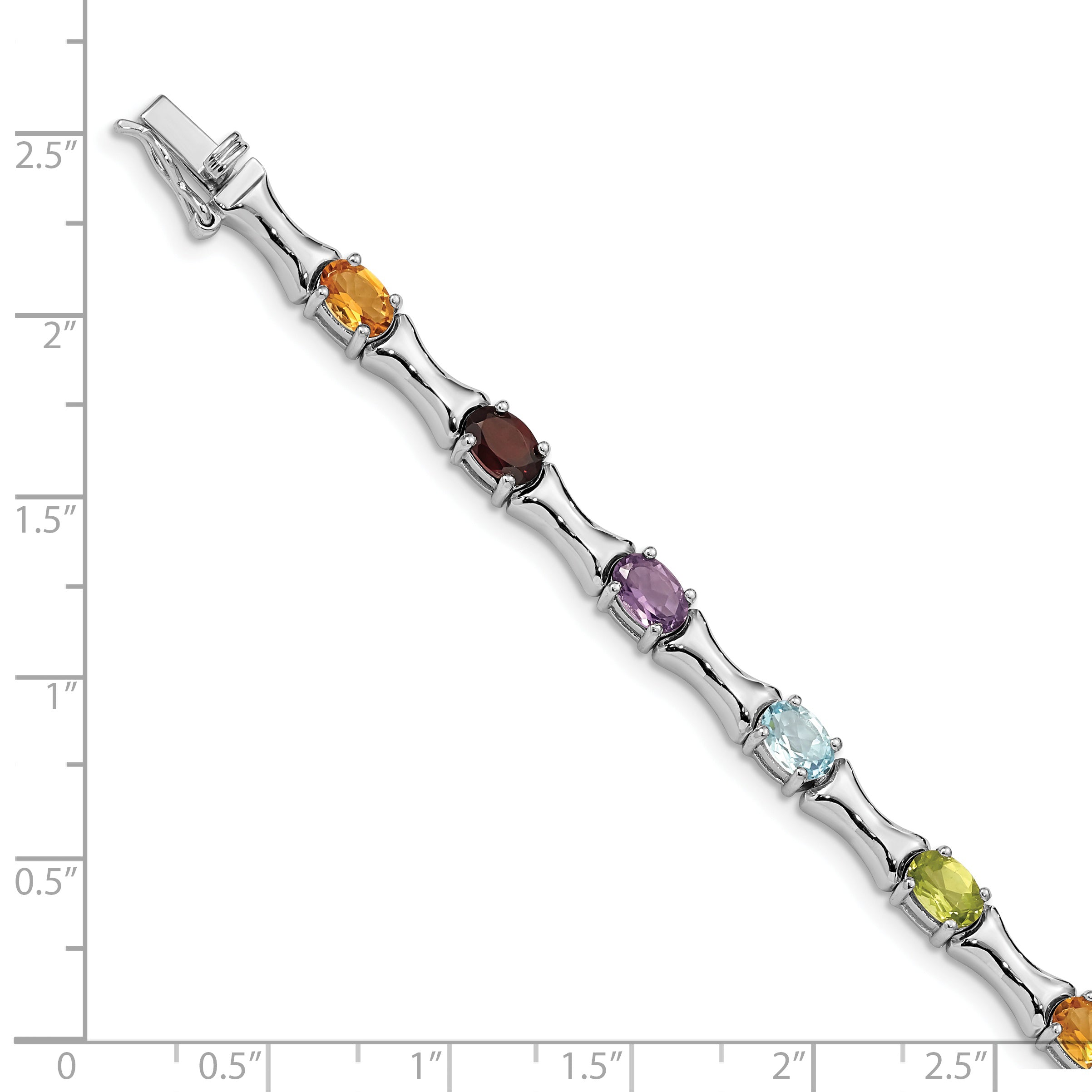 Sterling Silver Rhodium-plated & Multi Gemstone Bracelet