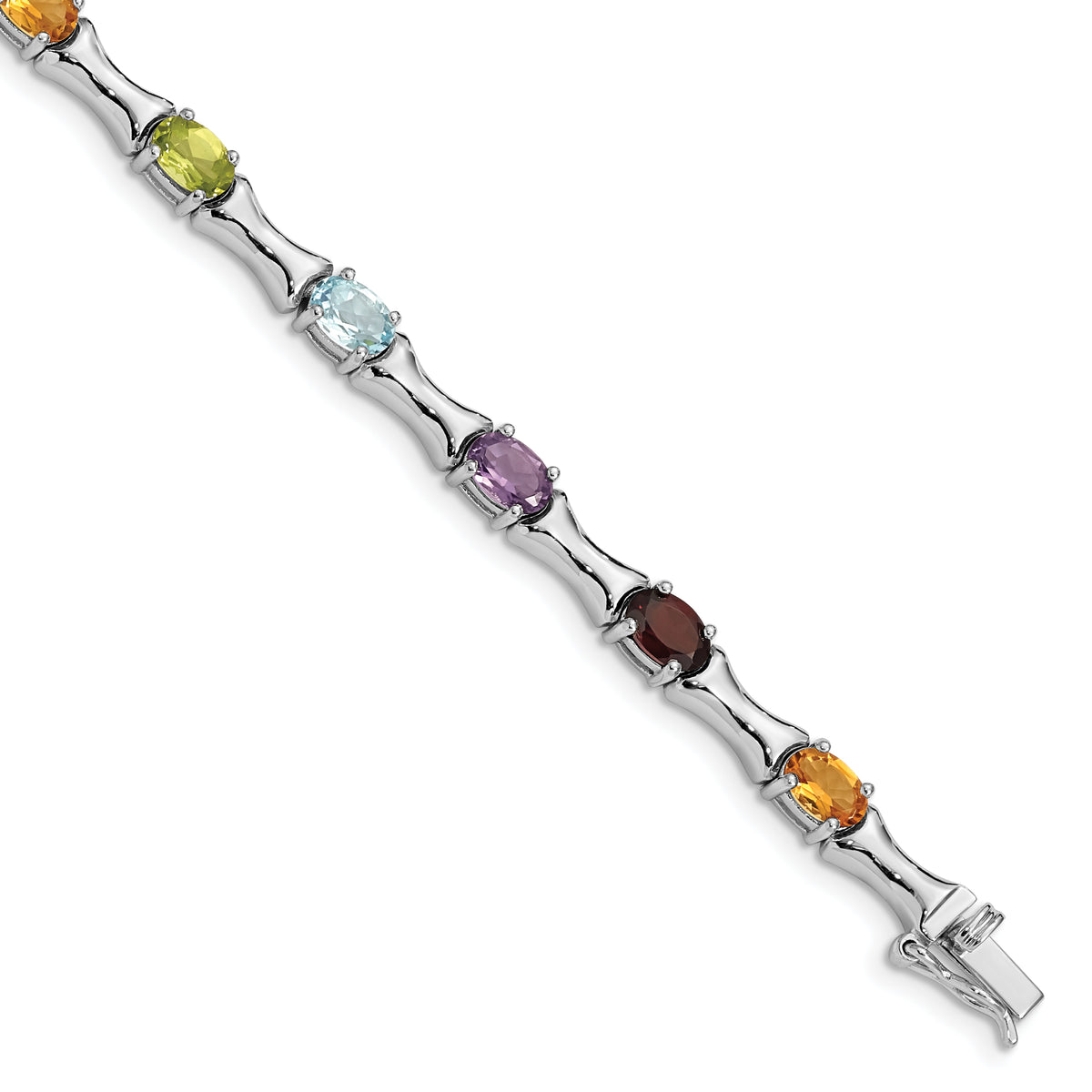 Sterling Silver Rhodium-plated & Multi Gemstone Bracelet