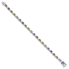 Sterling Silver Rhodium-plated & Multi Gemstone Bracelet