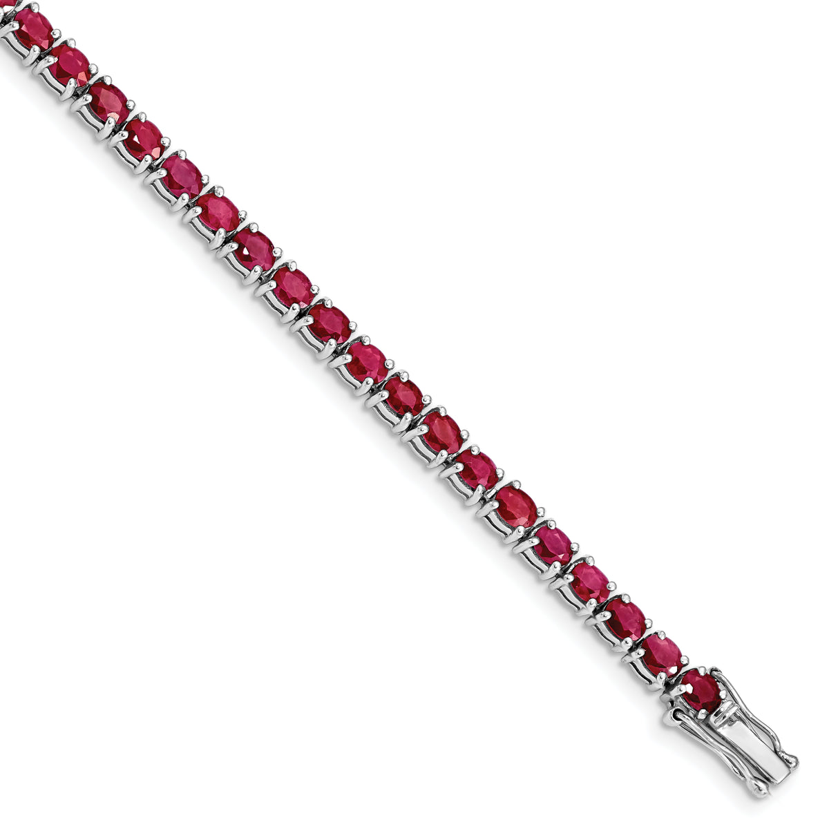 Sterling Silver Rhodium-plated Oval Ruby 7.5in Bracelet