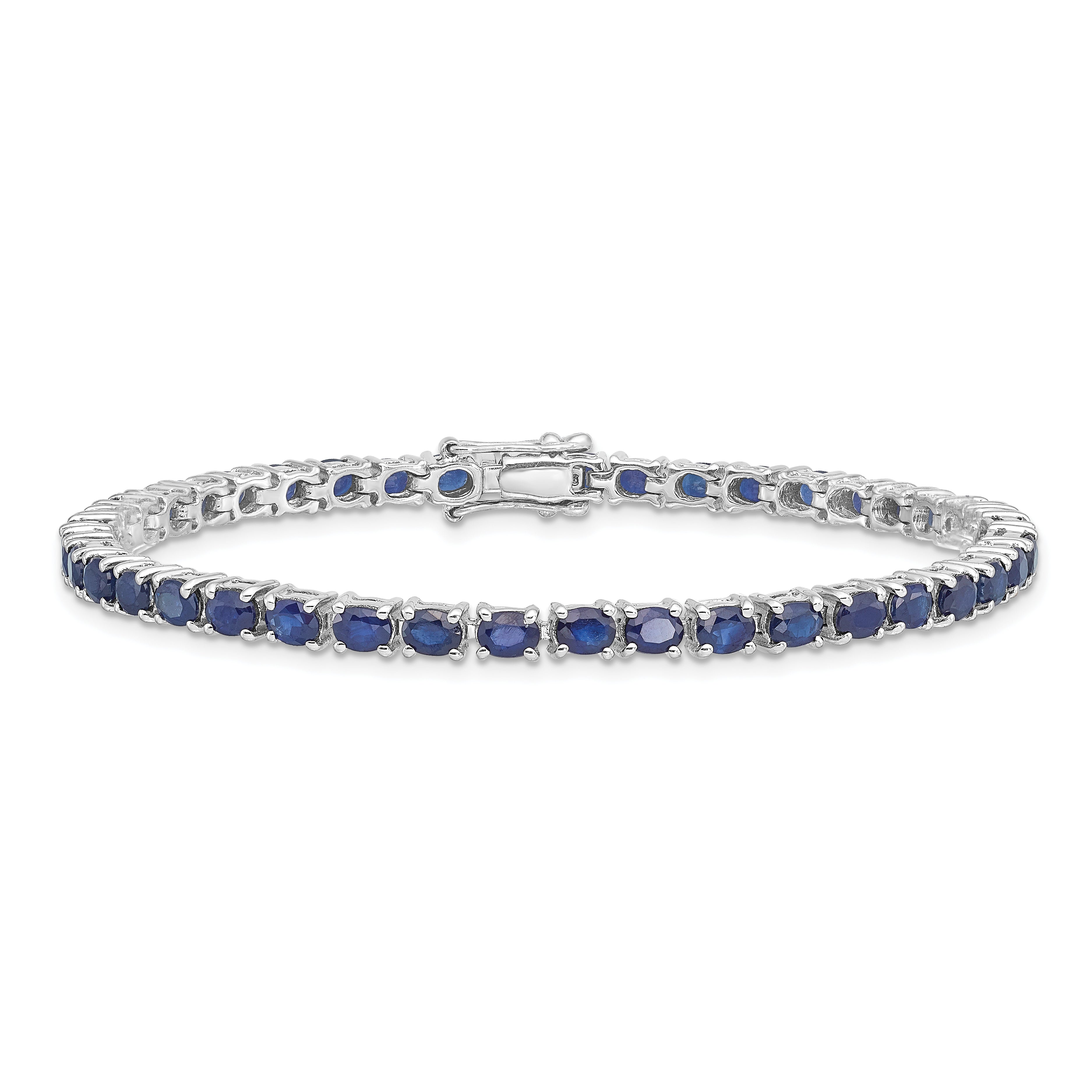 Sterling Silver Rhodium-plated Oval Blue Sapphire 7.5in Bracelet