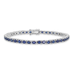 Sterling Silver Rhodium-plated Oval Blue Sapphire 7.5in Bracelet