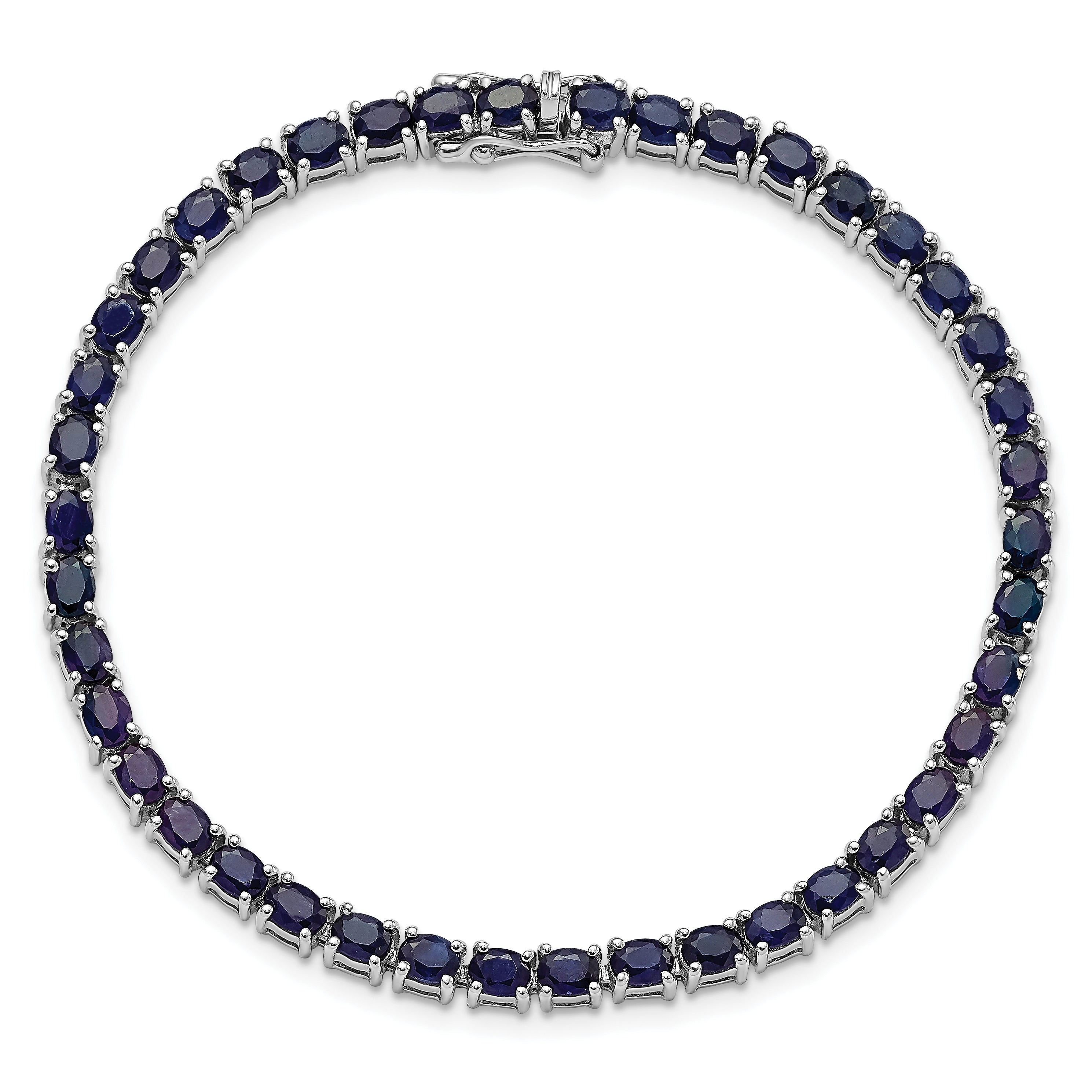 Sterling Silver Rhodium-plated Oval Blue Sapphire 7.5in Bracelet