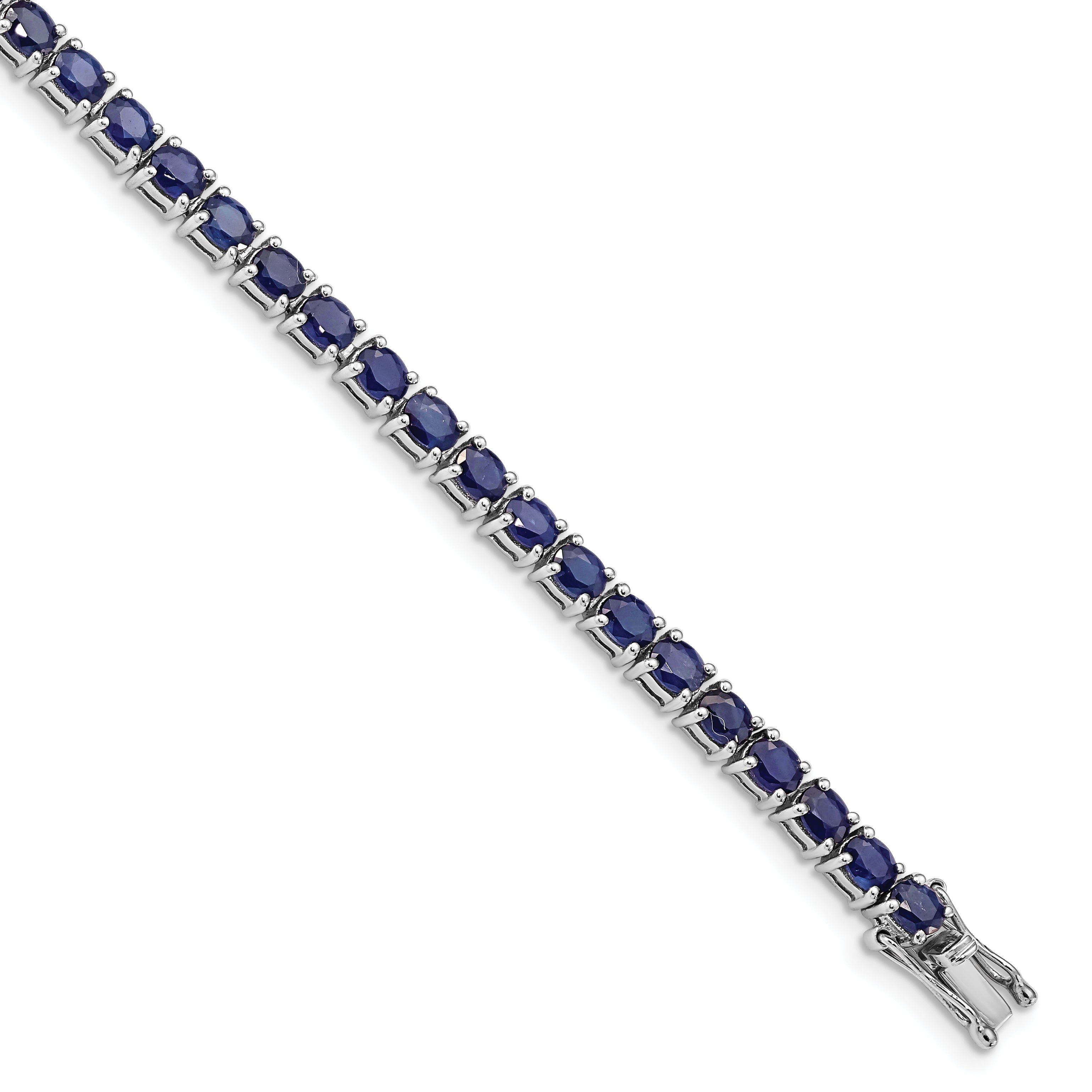 Sterling Silver Rhodium-plated Oval Blue Sapphire 7.5in Bracelet