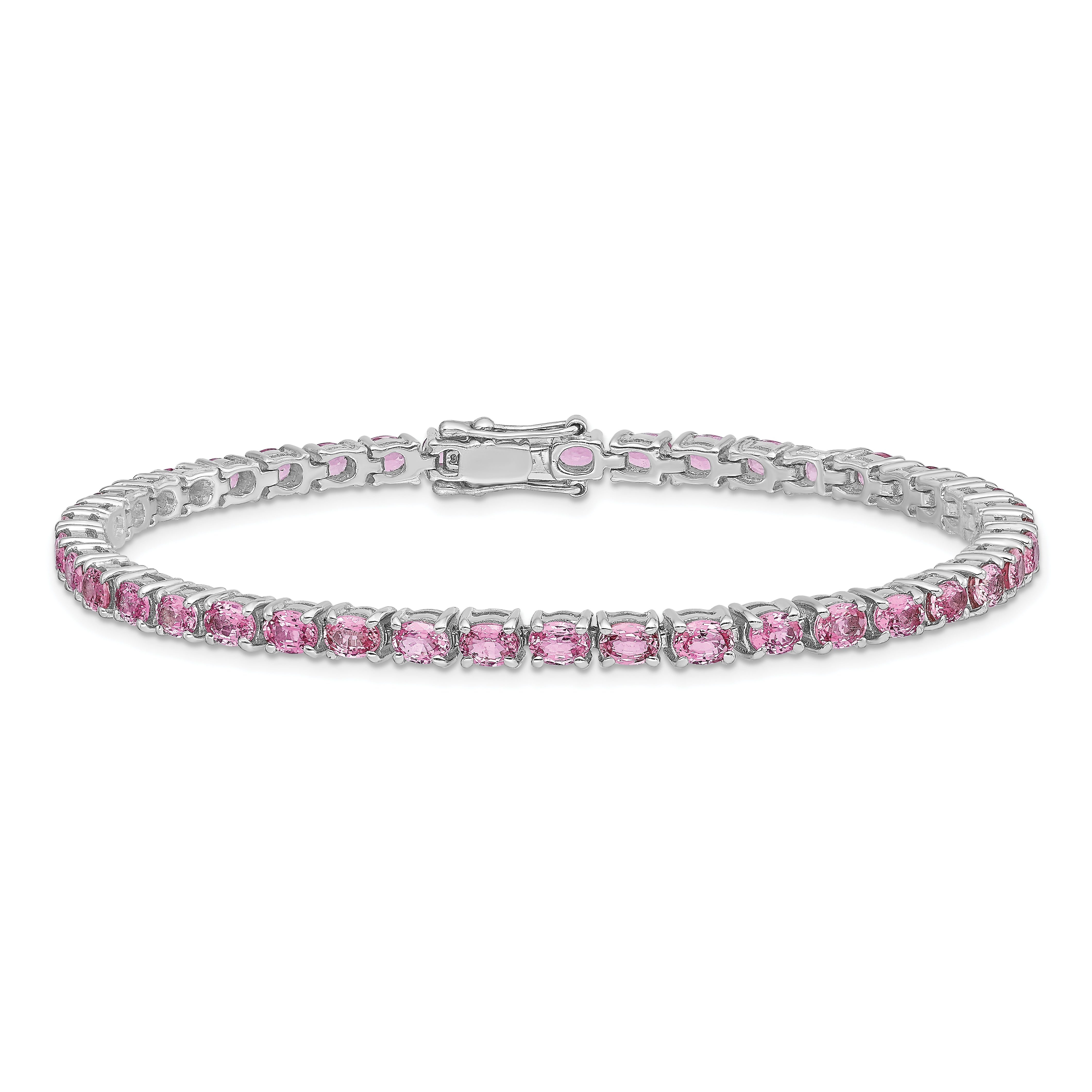 Sterling Silver Rhodium-plated Oval Pink Sapphire 7.5in Bracelet