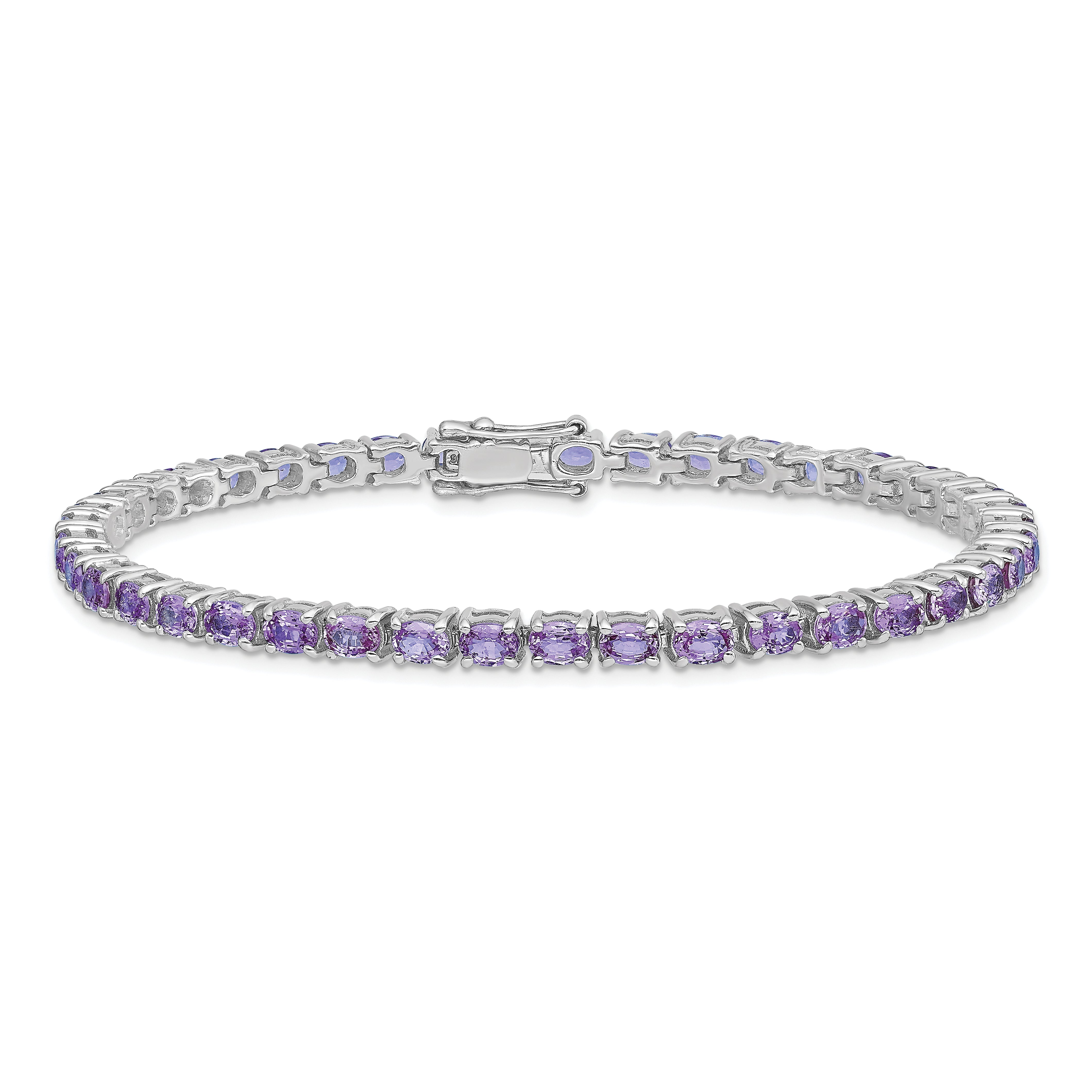 Sterling Silver Rhodium-plated Oval Tanzanite 7.5in Bracelet