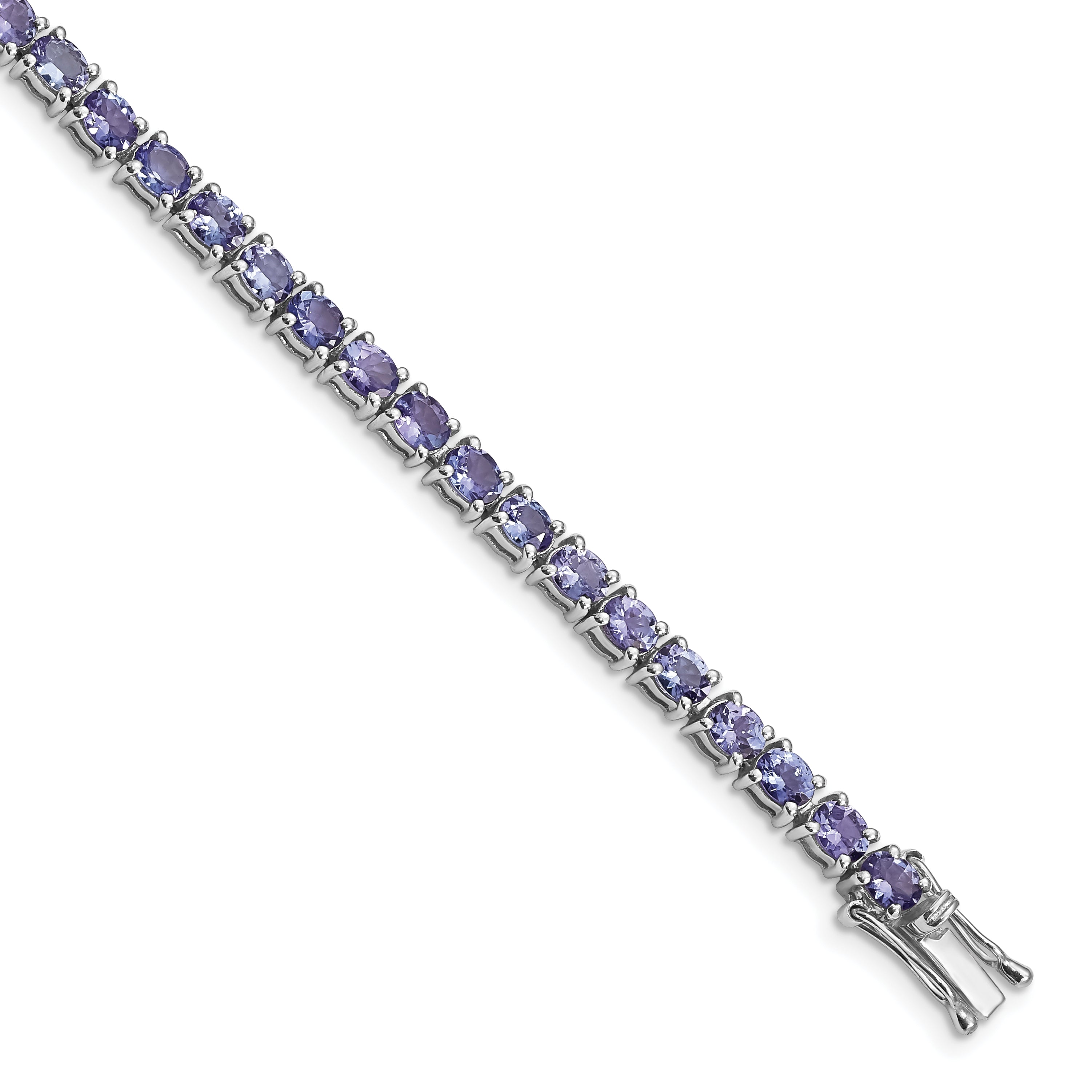 Sterling Silver Rhodium-plated Oval Tanzanite 7.5in Bracelet