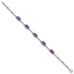 Sterling Silver Rhodium-plated Amethyst & Diamond Tennis Bracelet