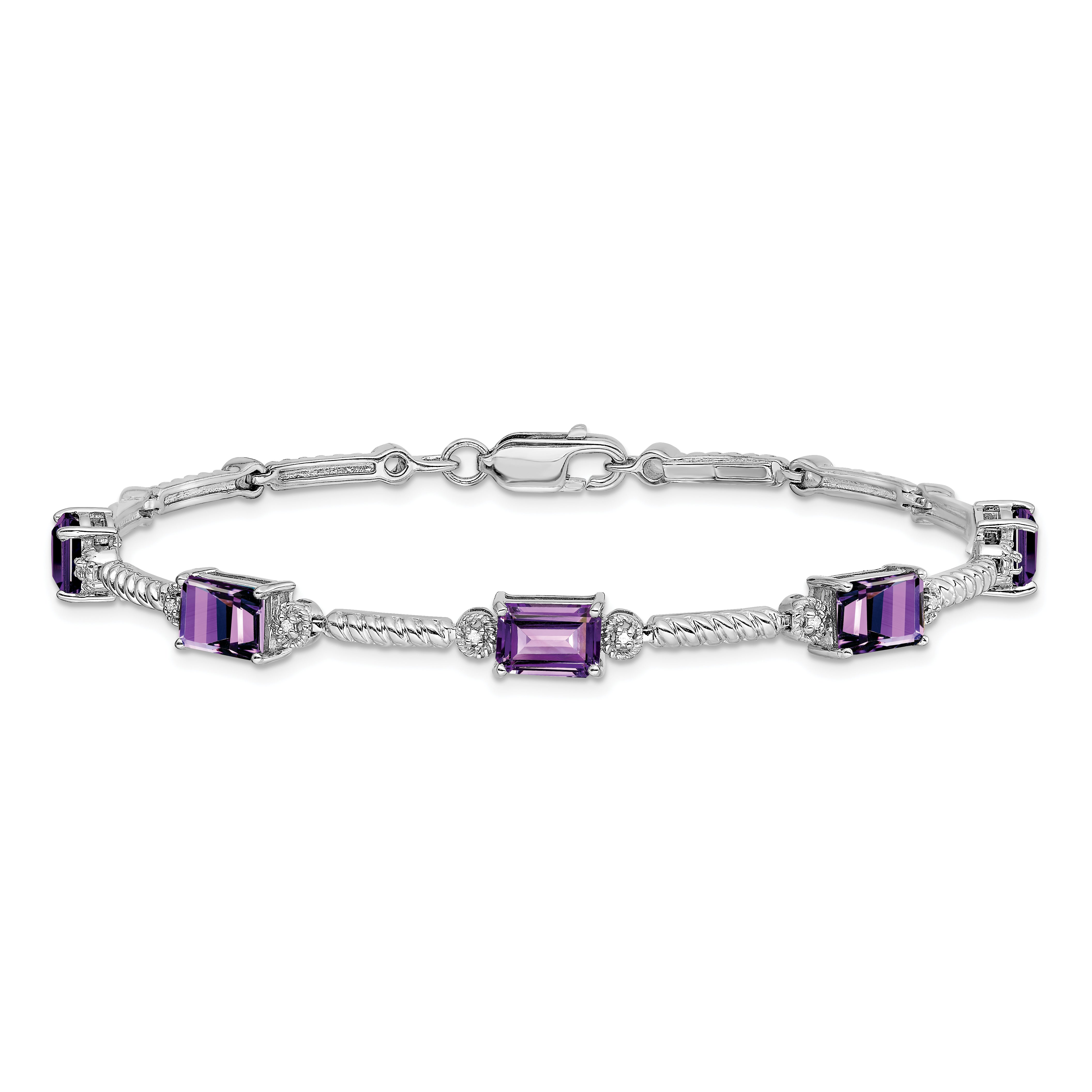 Sterling Silver Rhodium-plated Amethyst & Diamond Tennis Bracelet