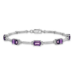 Sterling Silver Rhodium-plated Amethyst & Diamond Tennis Bracelet