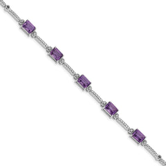 Sterling Silver Rhodium-plated Amethyst & Diamond Tennis Bracelet