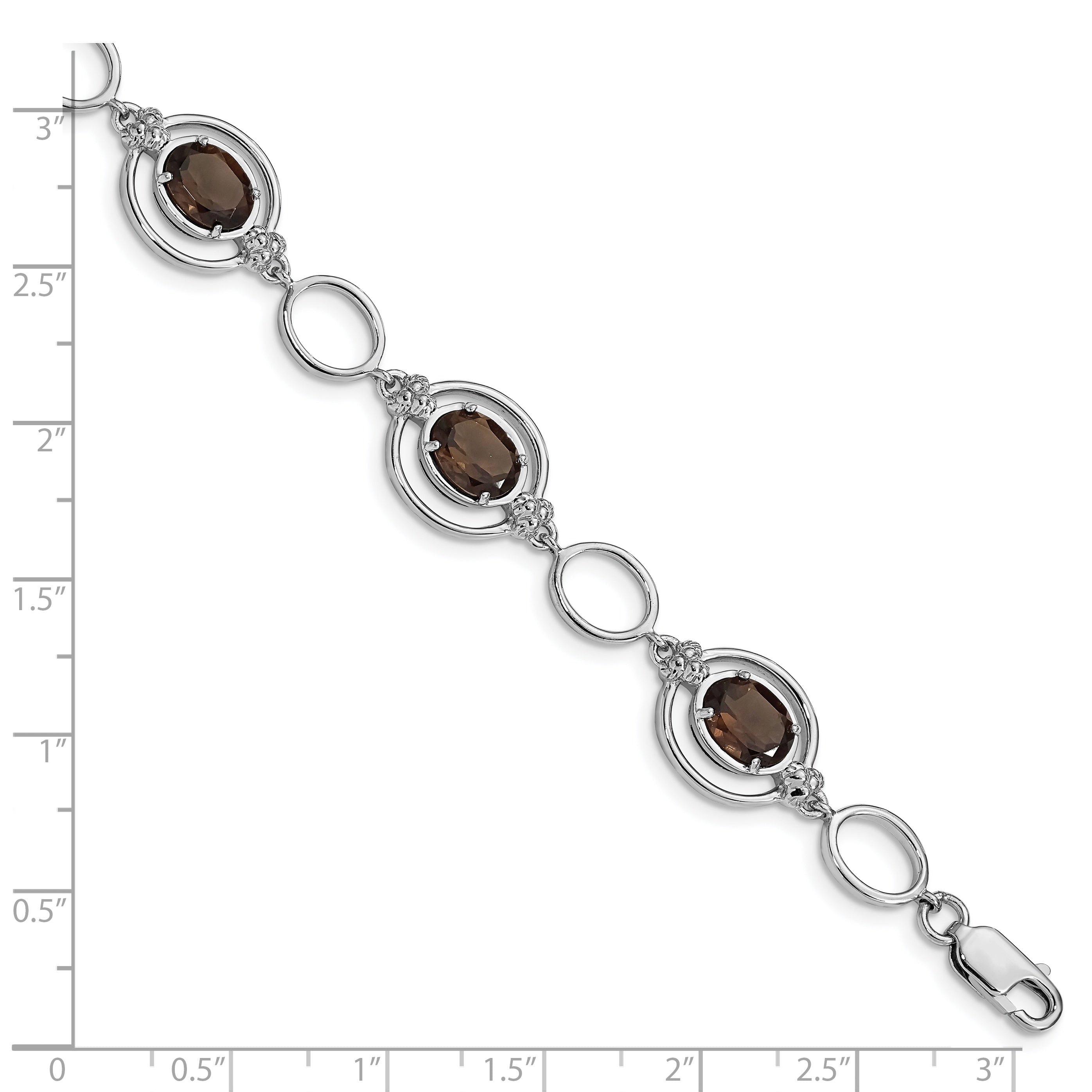 Sterling Silver Rhodium-plated Smoky Quartz Open Link Bracelet