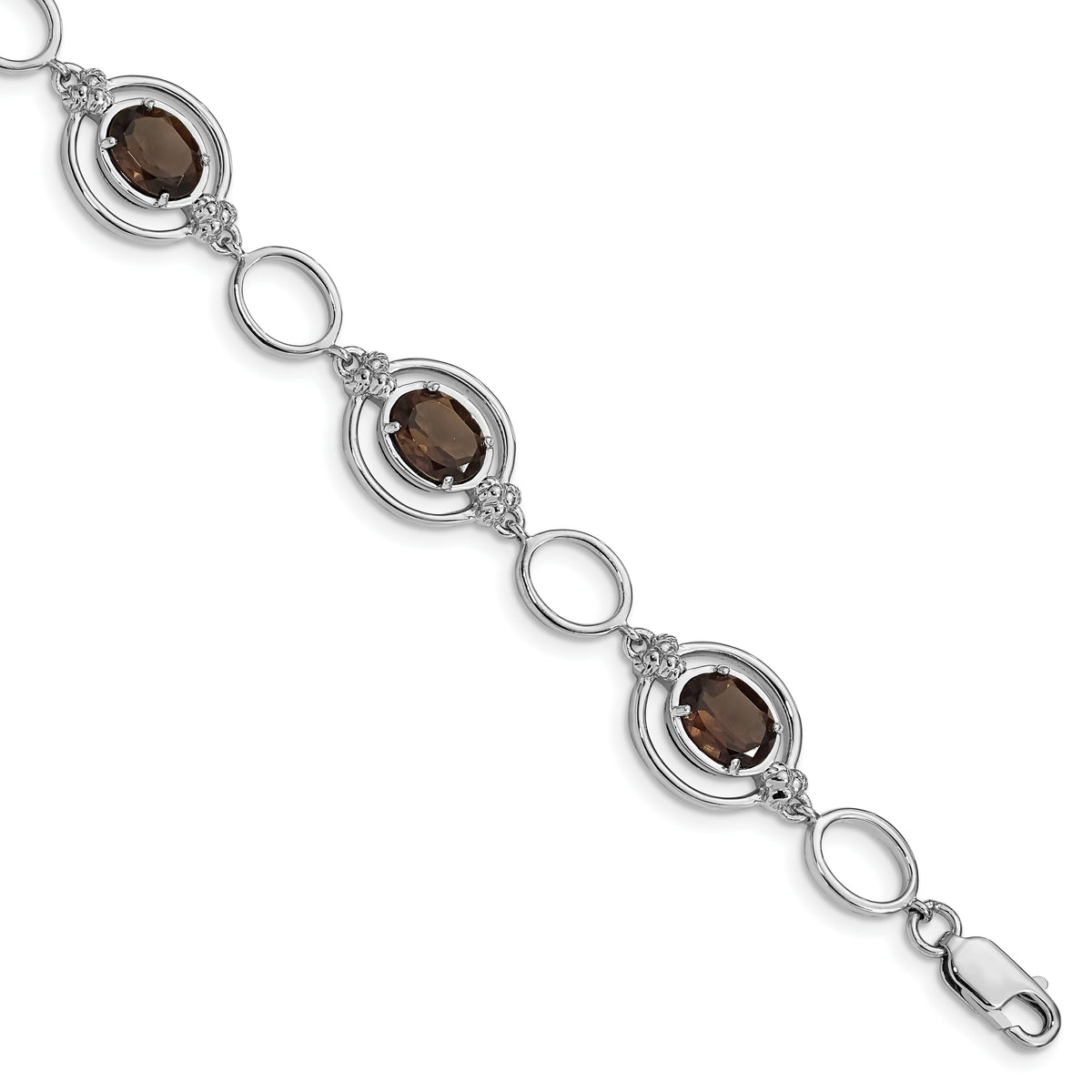 Sterling Silver Rhodium-plated Smoky Quartz Open Link Bracelet