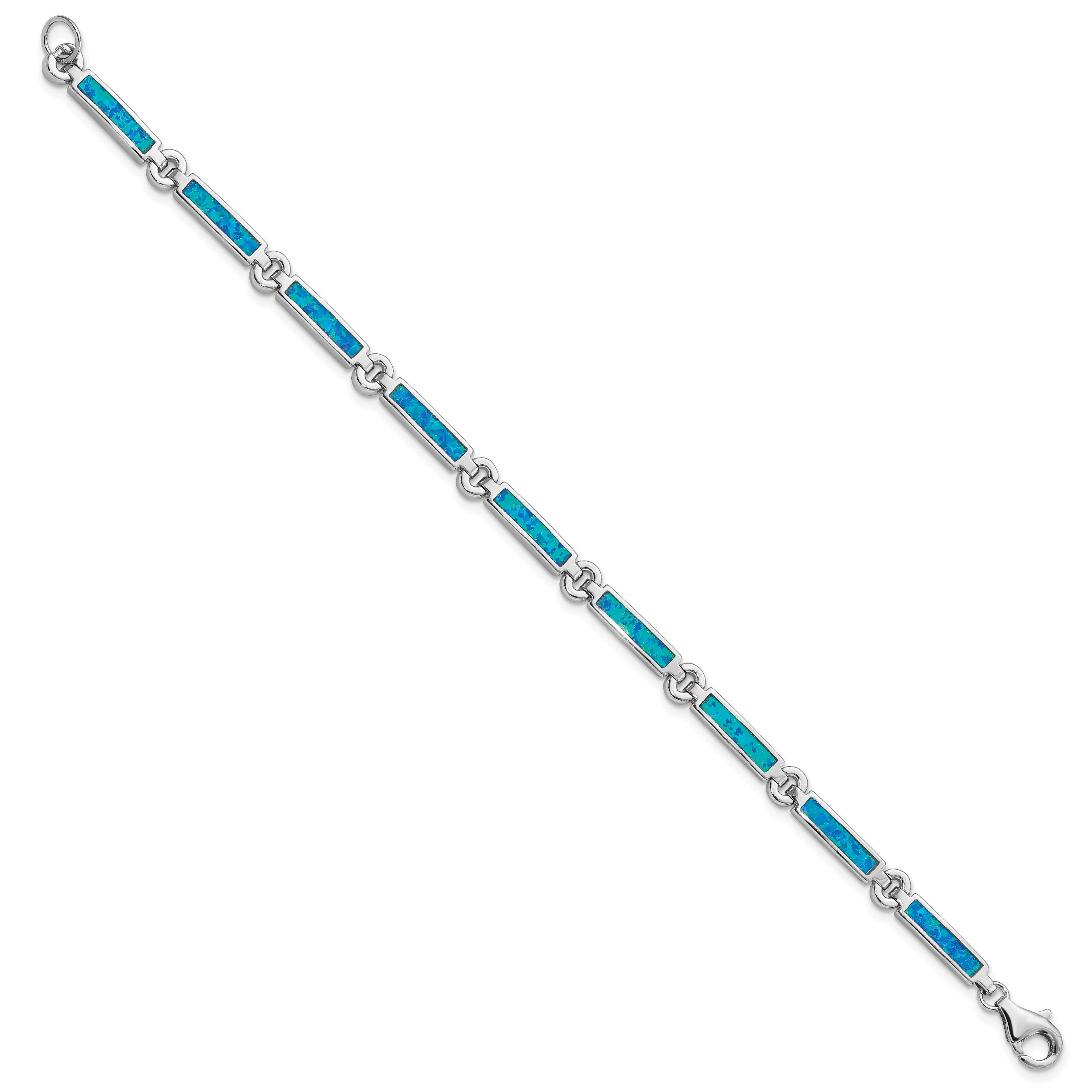 Sterling Silver Rhodium-plated Lab Created Opal Bars Bracelet