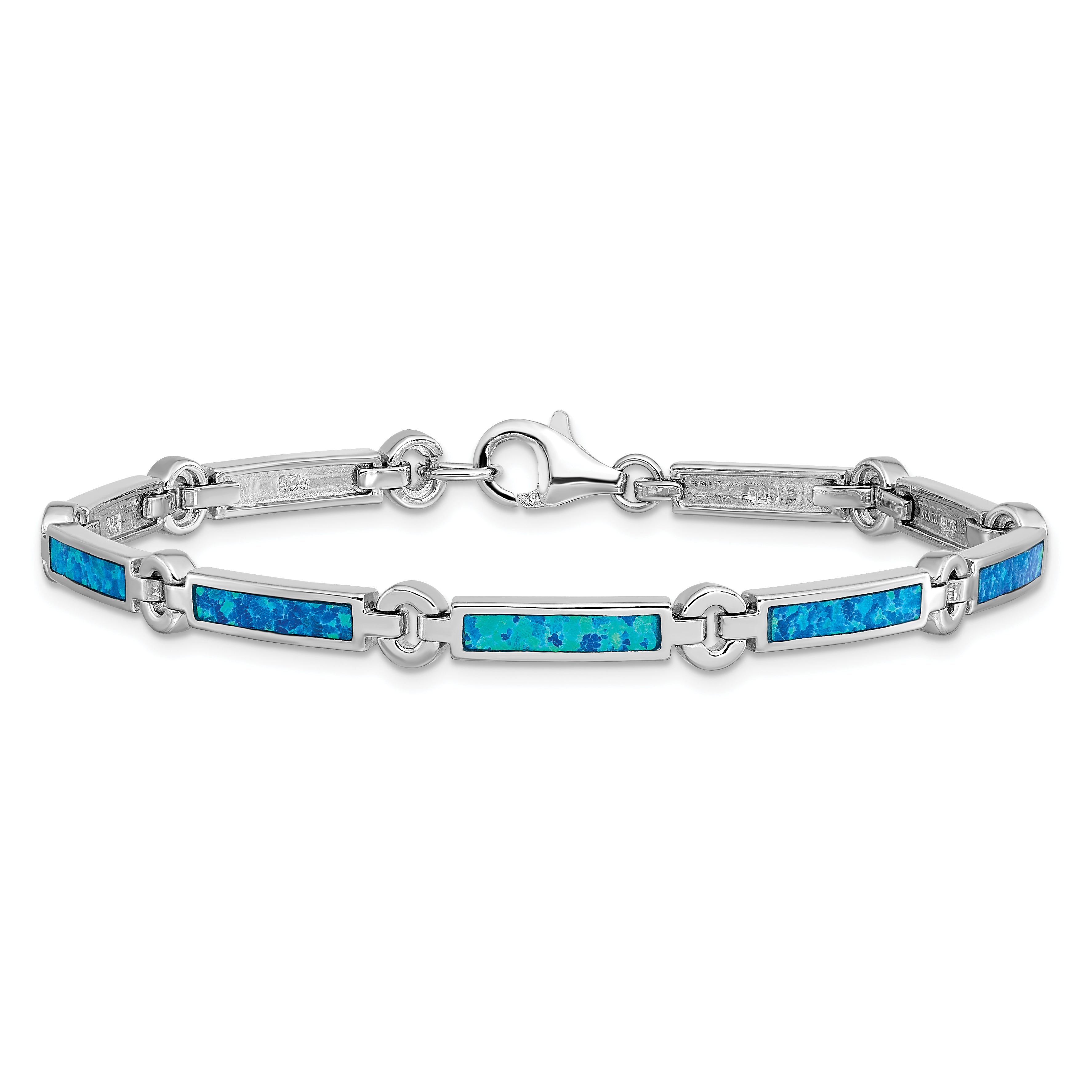 Sterling Silver Rhodium-plated Lab Created Opal Bars Bracelet