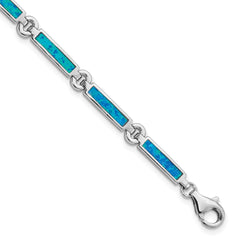 Sterling Silver Rhodium-plated Lab Created Opal Bars Bracelet