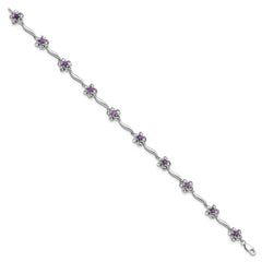 Sterling Silver Rhodium-plated Floral Amethyst Bracelet