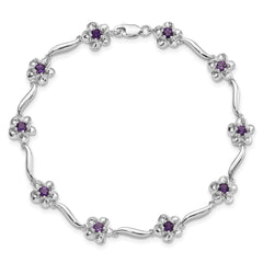 Sterling Silver Rhodium-plated Floral Amethyst Bracelet