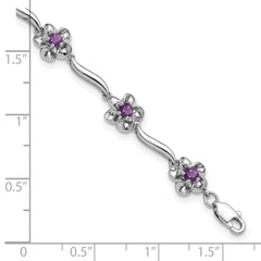 Sterling Silver Rhodium-plated Floral Amethyst Bracelet