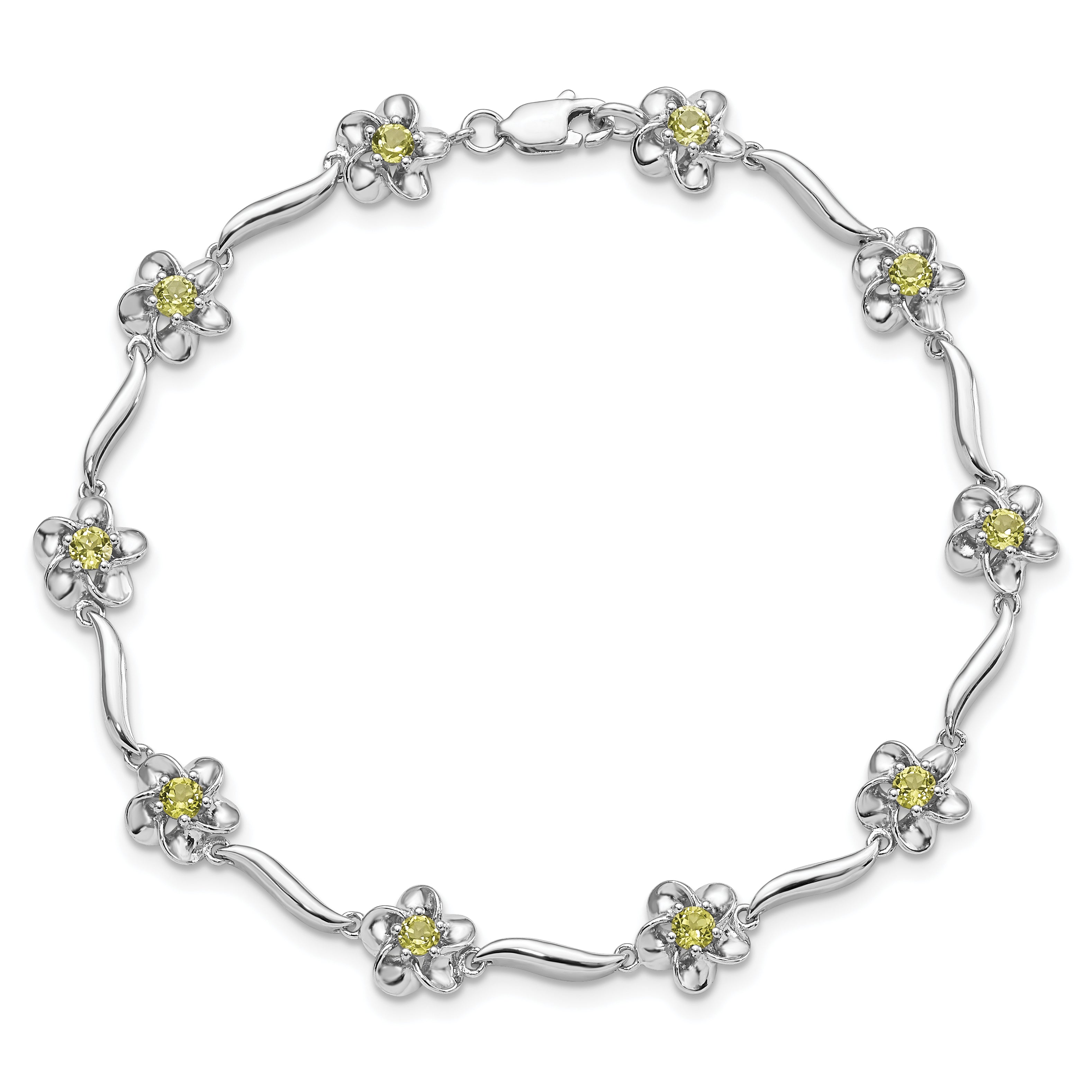 Sterling Silver Rhodium-plated Floral Peridot Bracelet