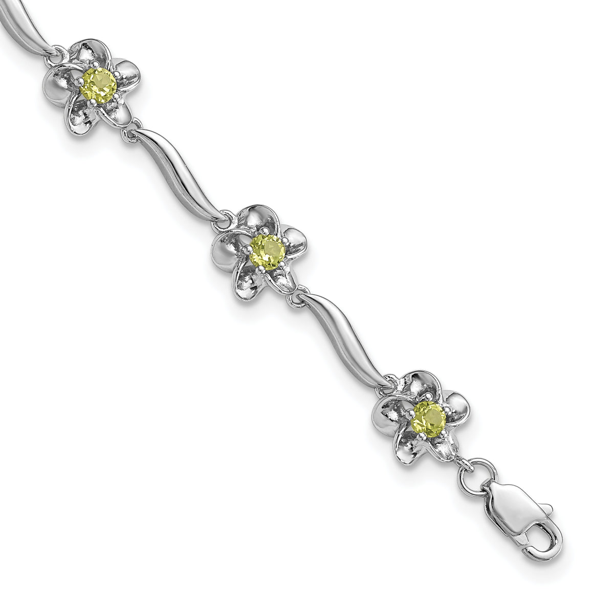 Sterling Silver Rhodium-plated Floral Peridot Bracelet