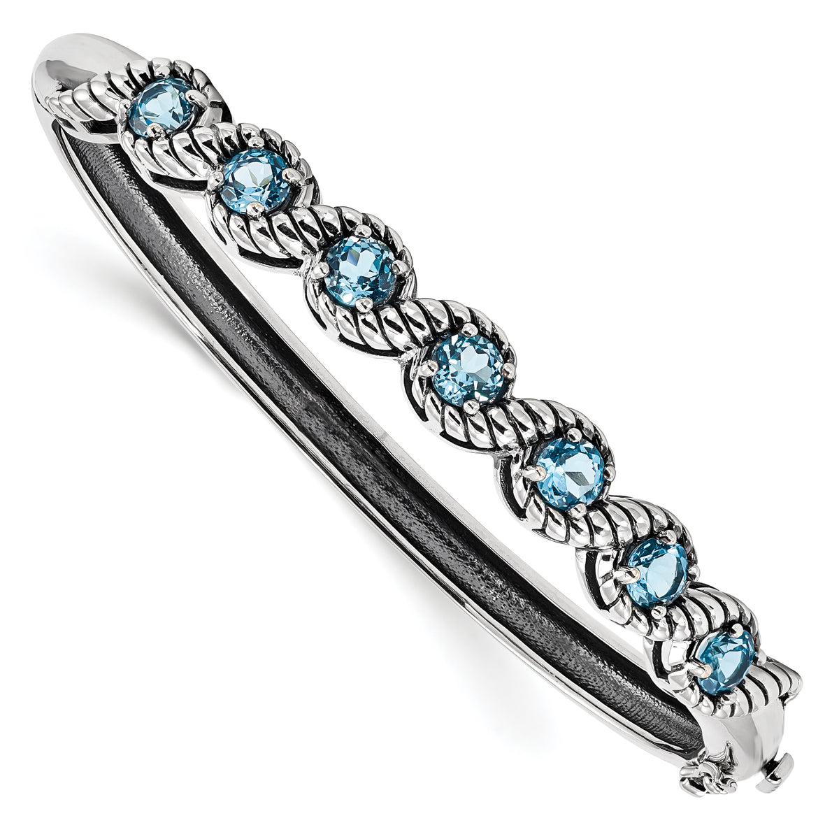 Sterling Silver Rhodium-plated Light Swiss Blue Topaz Hinged Bangle