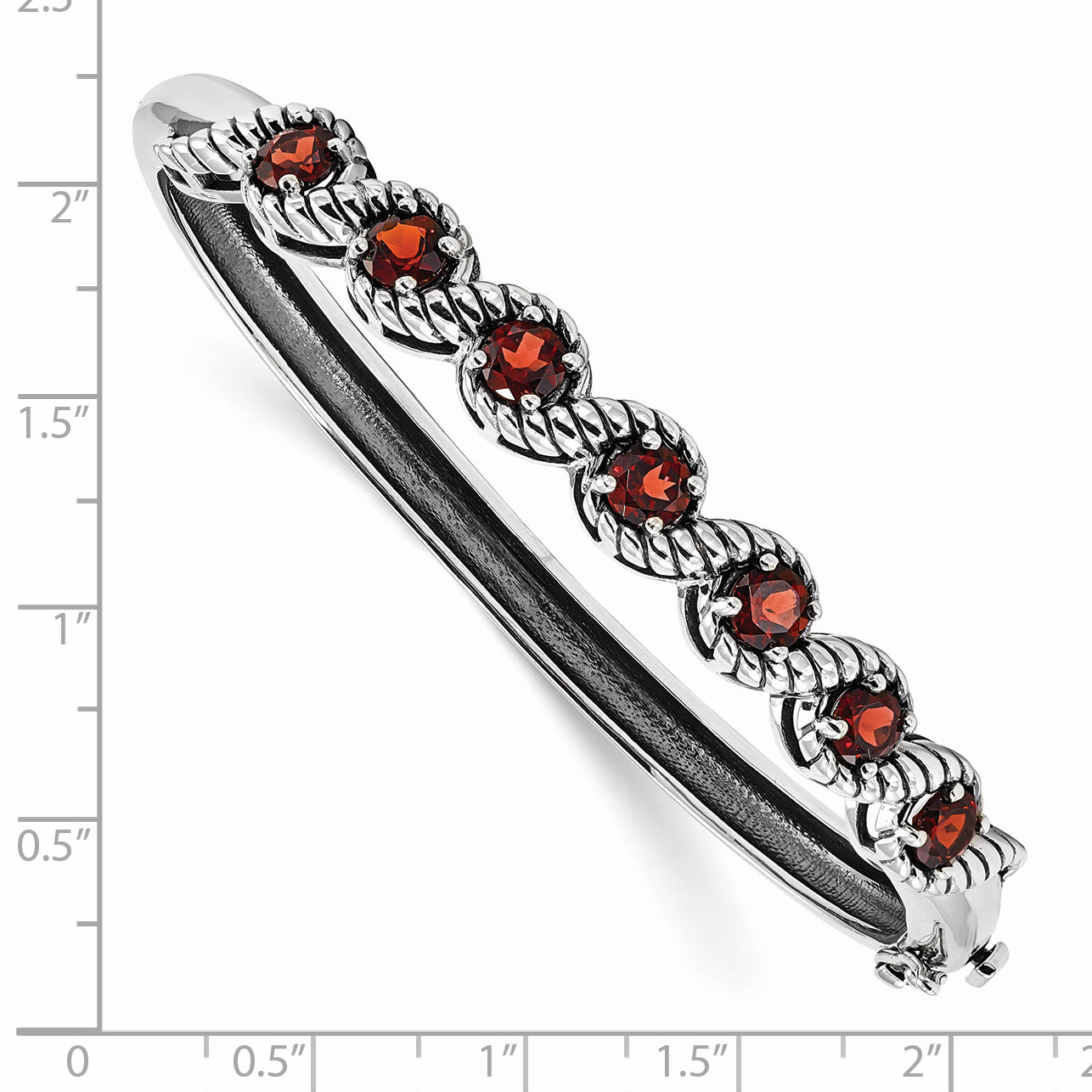 Sterling Silver Rhodium-plated Garnet Hinged Bangle